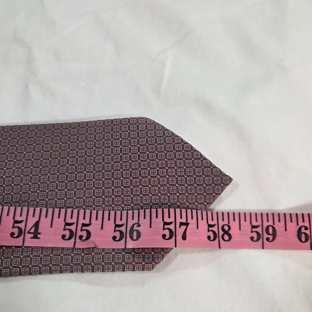 PRONTO UOMO‎ Mens Silk NWOT Tie Geometric Pattern Neck Tie Burgundy Gold Formal
